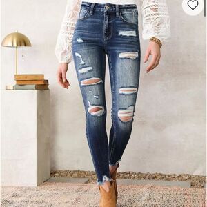 Kancan Signature High Rise Ankle Skinny Jeans Distressed